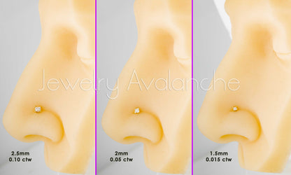 Jewelry Avalanche V-Prong Set Princess Cut Moissanite Nose Bone Nose Stud, Solid 14K Gold, 22G