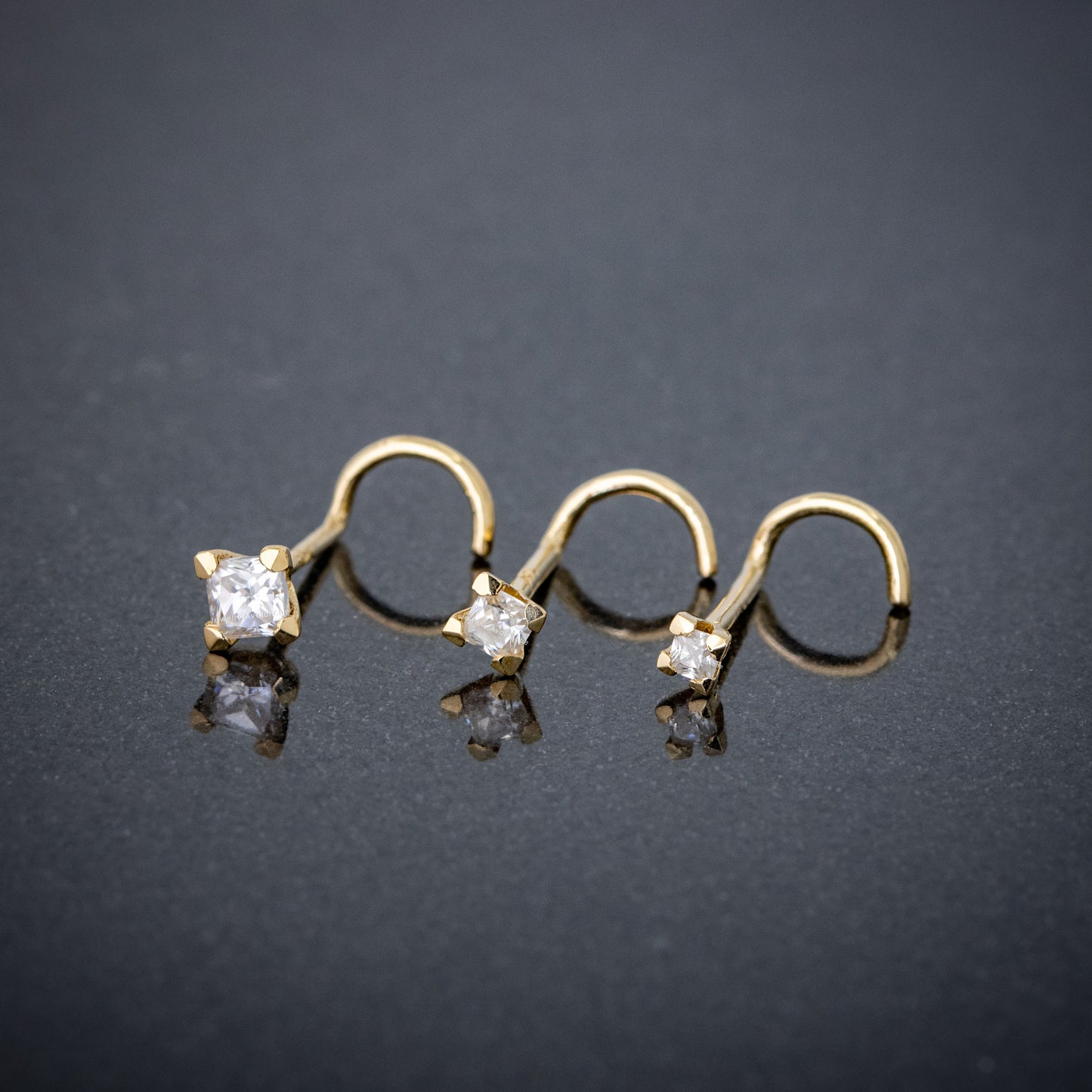 Jewelry Avalanche V-Prong Set Princess Cut Moissanite Nose Screw Nose Stud, Solid 14K Gold, 22G