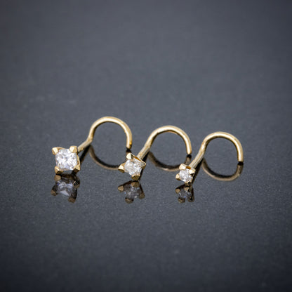 Jewelry Avalanche V-Prong Set Princess Cut Moissanite Nose Screw Nose Stud, Solid 14K Gold, 22G