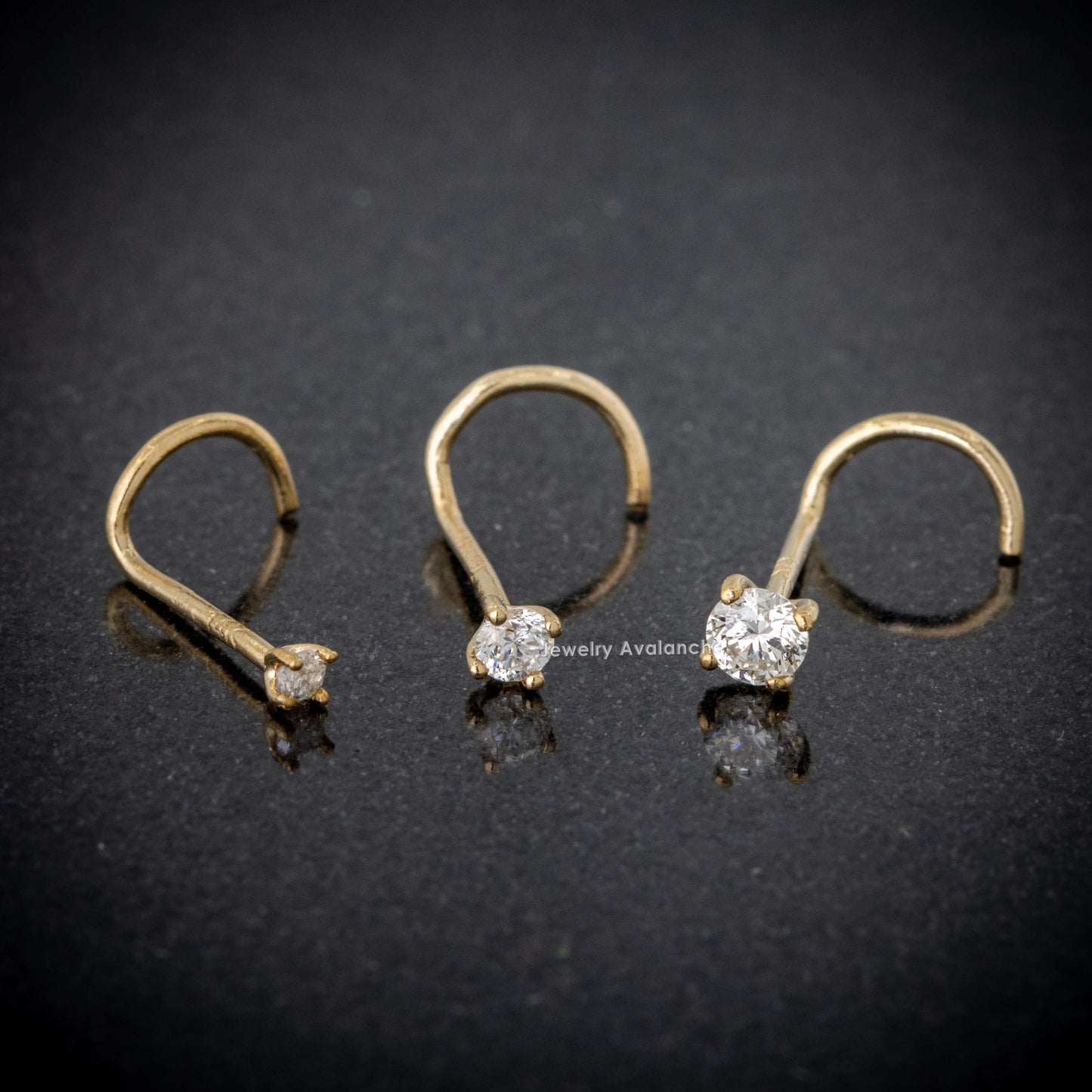 Jewelry Avalanche 22G 14K Gold Corkscrew Nose Stud with Diamond