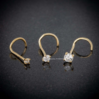 Jewelry Avalanche 22G 14K Gold Corkscrew Nose Stud with Diamond