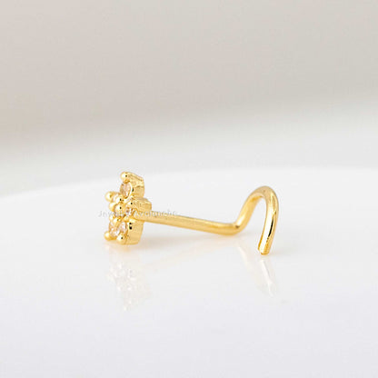 Jewelry Avalanche 20G 14K Yellow Gold CZ Accented Flower Nose Screw Nose Ring Stud