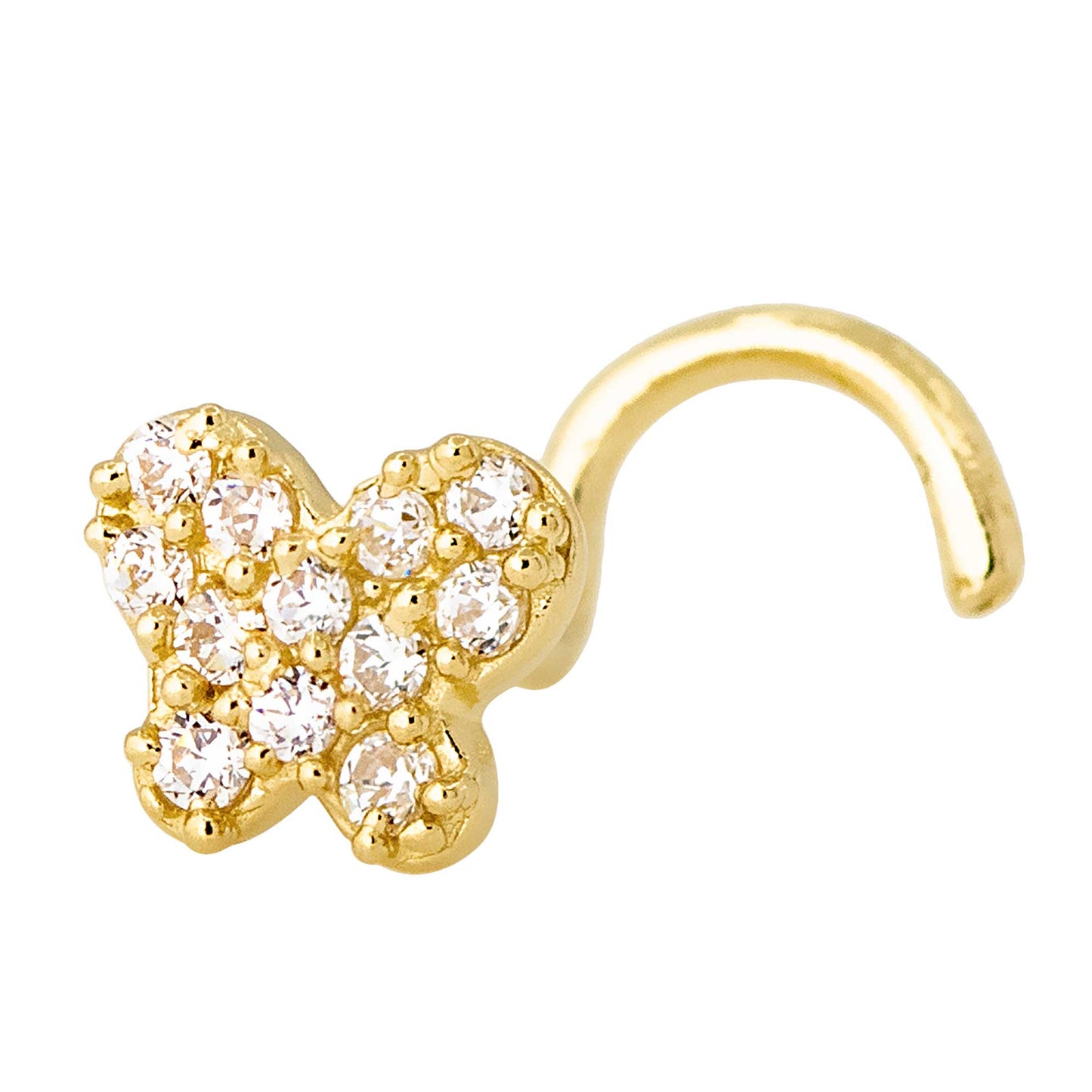 Jewelry Avalanche 20G 14K Yellow Gold Pave Set CZ Butterfly Nose Screw Nose Ring Stud