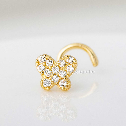Jewelry Avalanche 20G 14K Yellow Gold Pave Set CZ Butterfly Nose Screw Nose Ring Stud