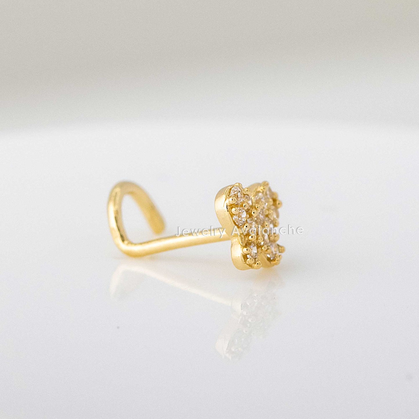 Jewelry Avalanche 20G 14K Yellow Gold Pave Set CZ Butterfly Nose Screw Nose Ring Stud