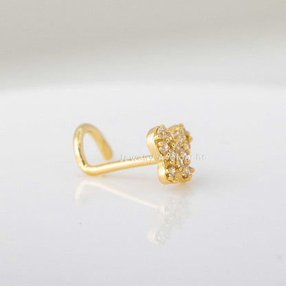 Jewelry Avalanche 20G 14K Yellow Gold Pave Set CZ Butterfly Nose Screw Nose Ring Stud