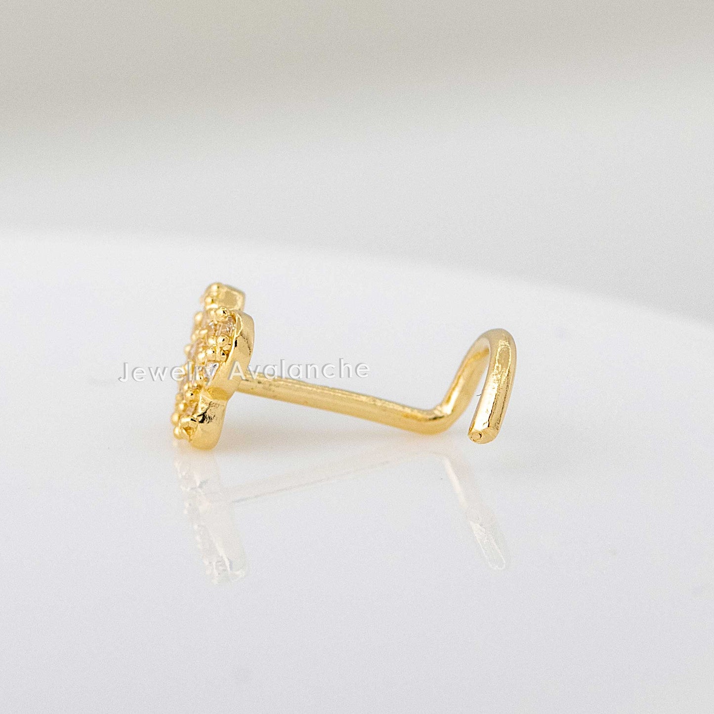 Jewelry Avalanche 20G 14K Yellow Gold Pave Set CZ Butterfly Nose Screw Nose Ring Stud