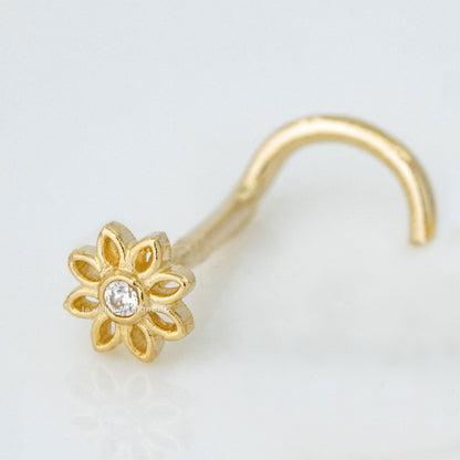 Jewelry Avalanche 20G 14K Yellow Gold Sunflower Nose Screw Nose Ring Stud
