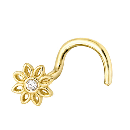 Jewelry Avalanche 20G 14K Yellow Gold Sunflower Nose Screw Nose Ring Stud