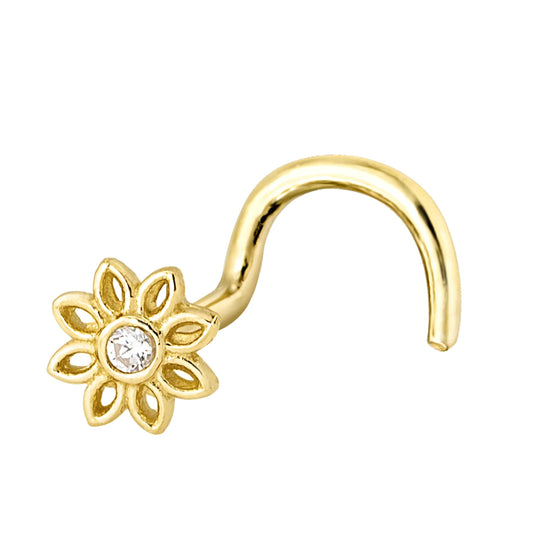 Jewelry Avalanche 20G 14K Yellow Gold Sunflower Nose Screw Nose Ring Stud