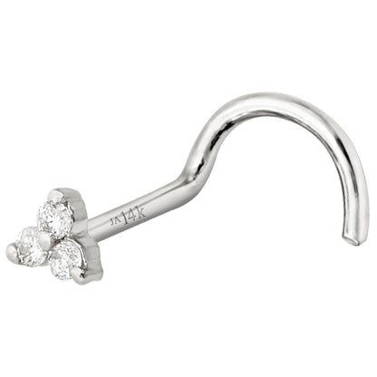 Jewelry Avalanche 3-stone 0.015ctw Diamond Nose Screw Nose Stud 22G Solid 14K Gold