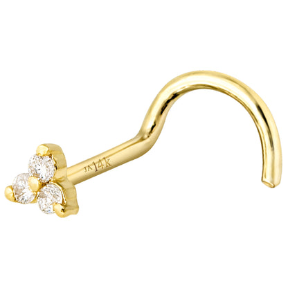 Jewelry Avalanche 3-stone 0.015ctw Diamond Nose Screw Nose Stud 22G Solid 14K Gold