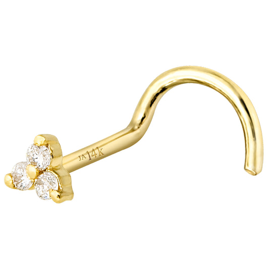 Jewelry Avalanche 3-stone 0.015ctw Diamond Nose Screw Nose Stud 22G Solid 14K Gold