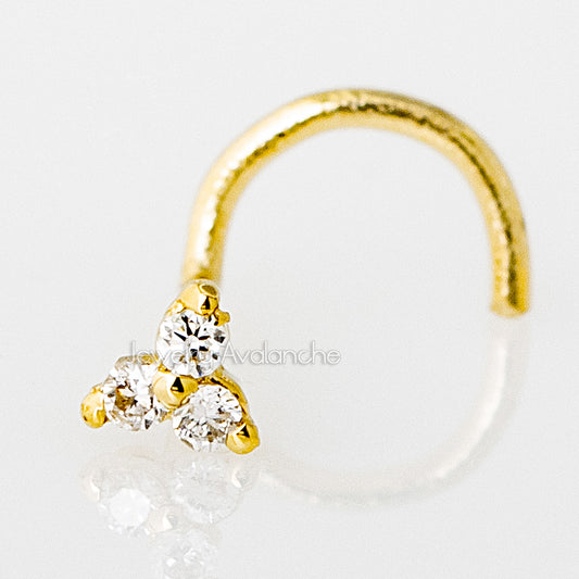 Jewelry Avalanche 3-stone 0.015ctw Diamond Nose Screw Nose Stud 22G Solid 14K Gold