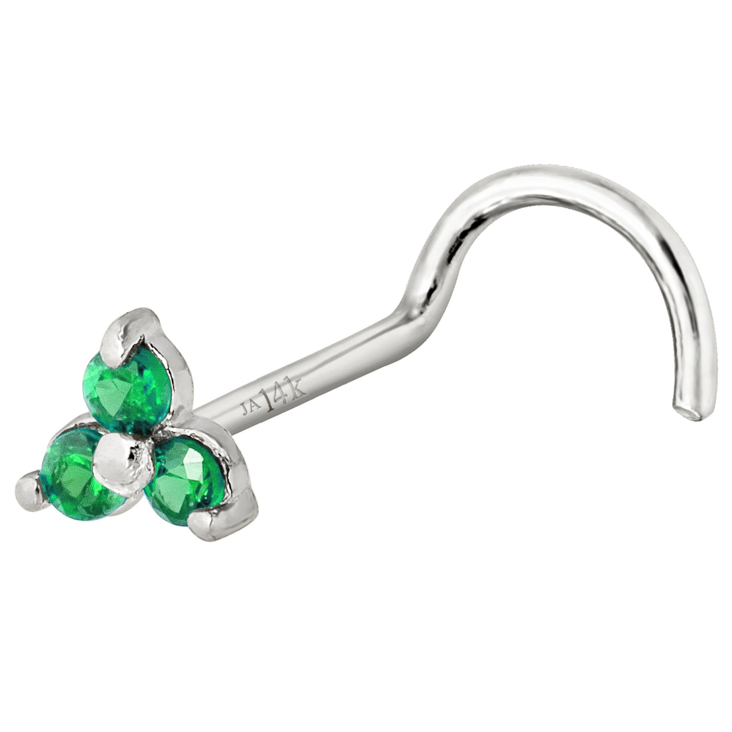 Jewelry Avalanche 3-stone Emerald Screw Nose Stud 22G Solid 14K Gold