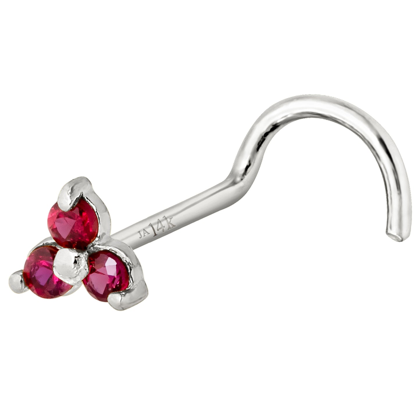 Jewelry Avalanche 3-stone Ruby Screw Nose Stud 22G Solid 14K Gold
