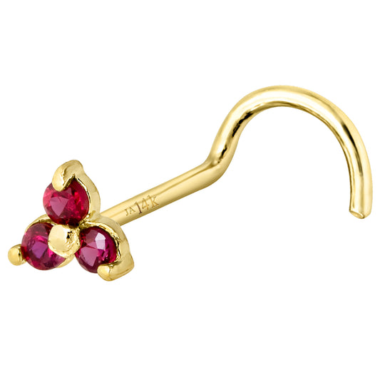 Jewelry Avalanche 3-stone Ruby Screw Nose Stud 22G Solid 14K Gold