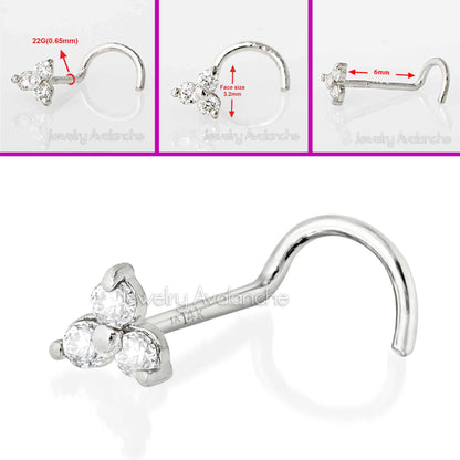 Jewelry Avalanche 3-stone 0.03ctw Diamond Screw Nose Stud 22G Solid 14K Gold