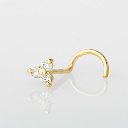 Jewelry Avalanche 3-stone 0.03ctw Diamond Screw Nose Stud 22G Solid 14K Gold