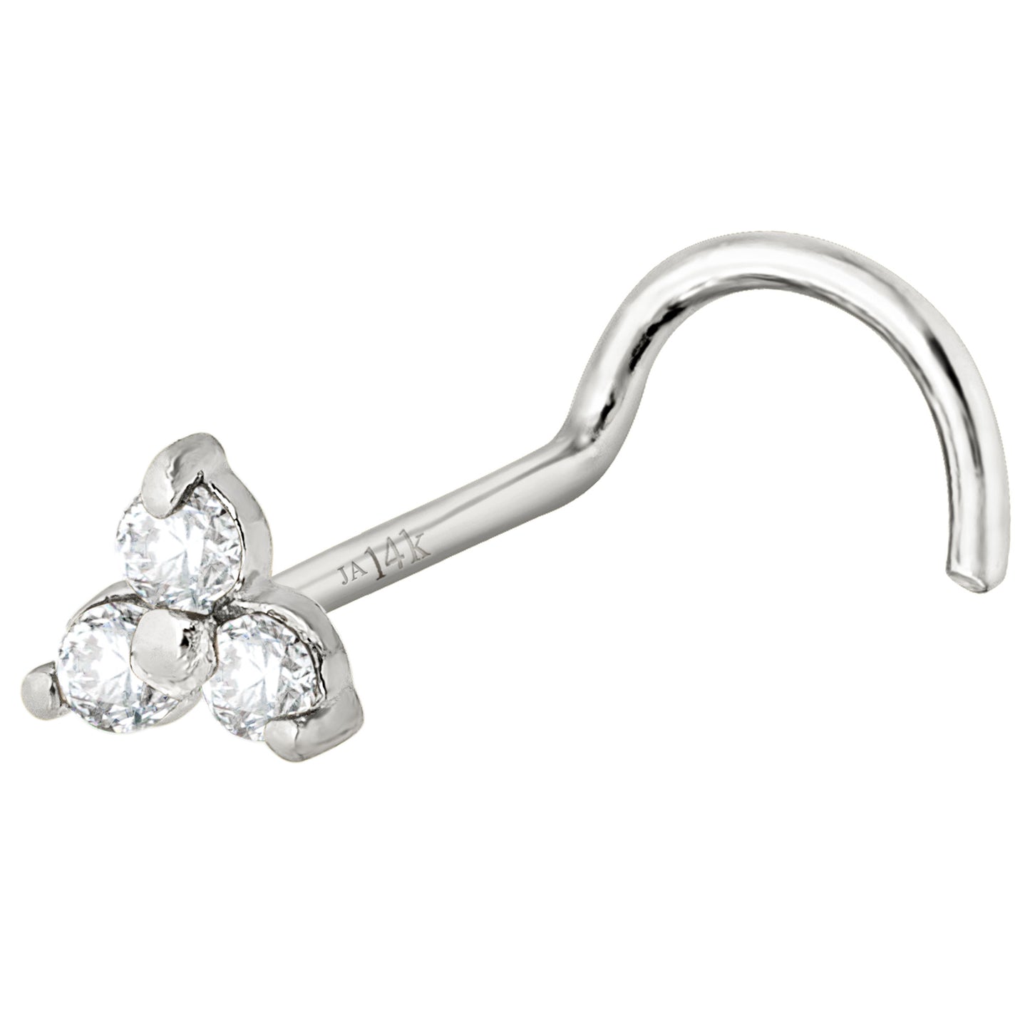 Jewelry Avalanche 3-stone 0.03ctw Diamond Screw Nose Stud 22G Solid 14K Gold