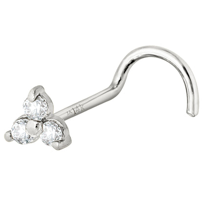 Jewelry Avalanche 3-stone 0.03ctw Diamond Screw Nose Stud 22G Solid 14K Gold