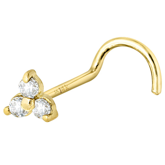 Jewelry Avalanche 3-stone 0.03ctw Diamond Screw Nose Stud 22G Solid 14K Gold