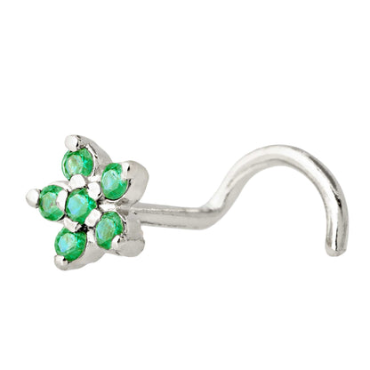 Jewelry Avalanche 22G Solid 14K Gold Emerald Flower Nose Screw Nose Stud