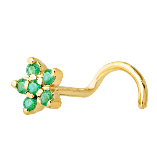 Jewelry Avalanche 22G Solid 14K Gold Emerald Flower Nose Screw Nose Stud