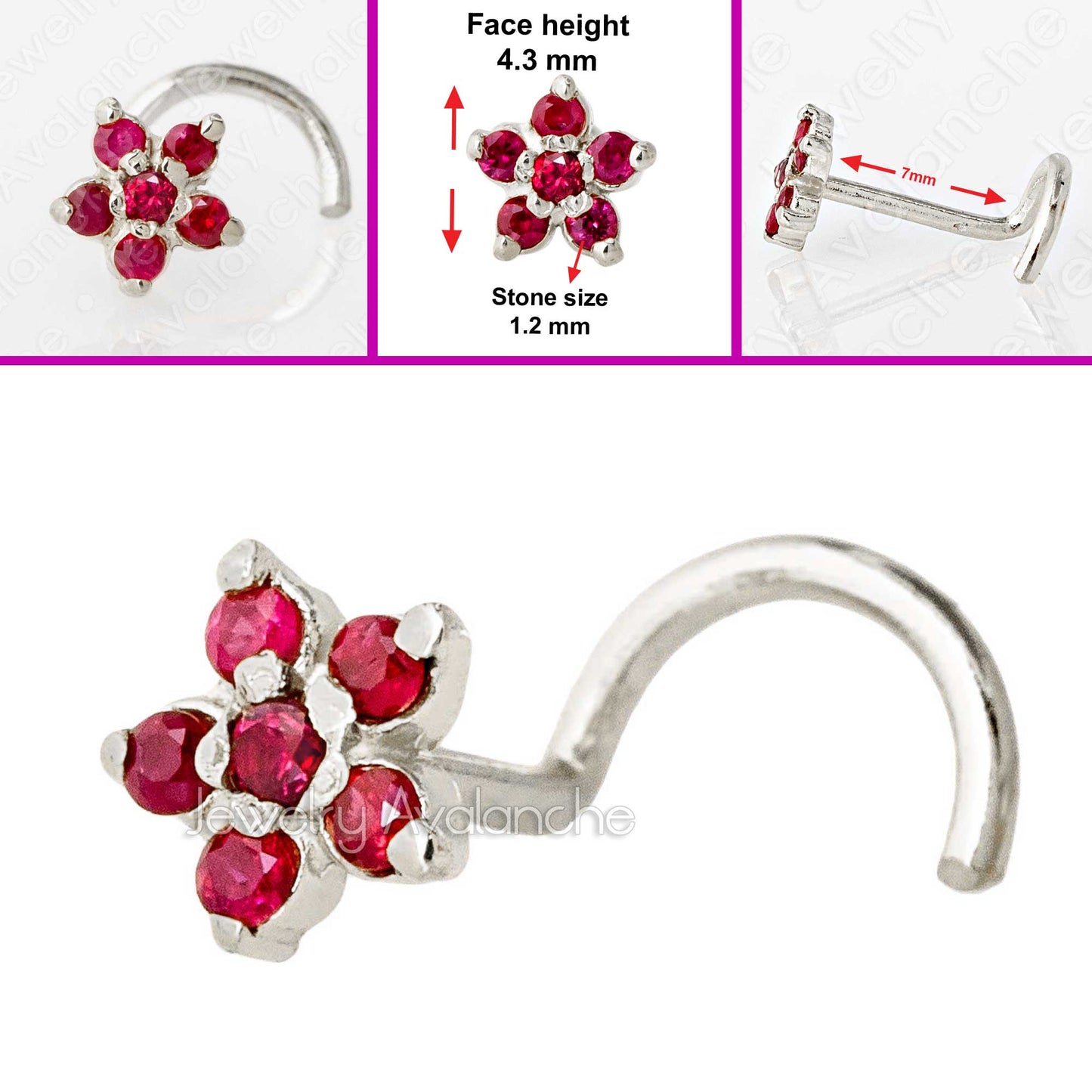 Jewelry Avalanche 22G Solid 14K Gold Ruby Flower Nose Screw Nose Stud