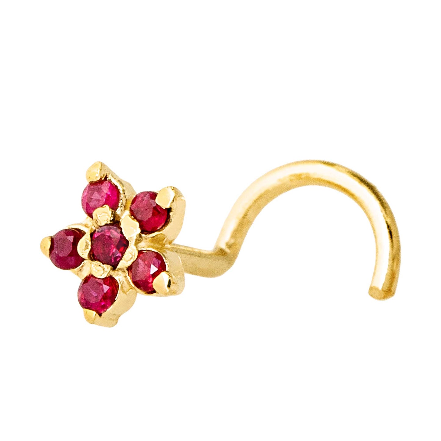 Jewelry Avalanche 22G Solid 14K Gold Ruby Flower Nose Screw Nose Stud