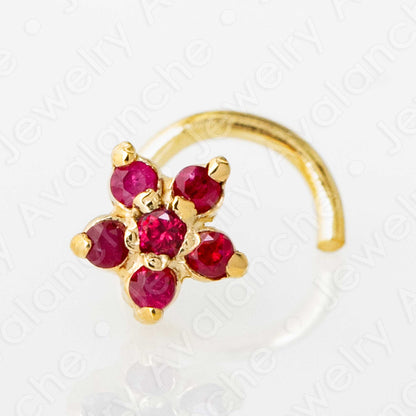 Jewelry Avalanche 22G Solid 14K Gold Ruby Flower Nose Screw Nose Stud