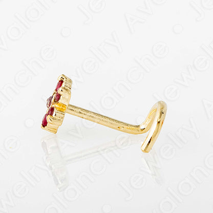 Jewelry Avalanche 22G Solid 14K Gold Ruby Flower Nose Screw Nose Stud