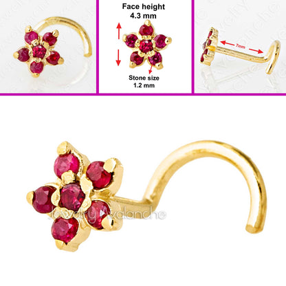 Jewelry Avalanche 22G Solid 14K Gold Ruby Flower Nose Screw Nose Stud