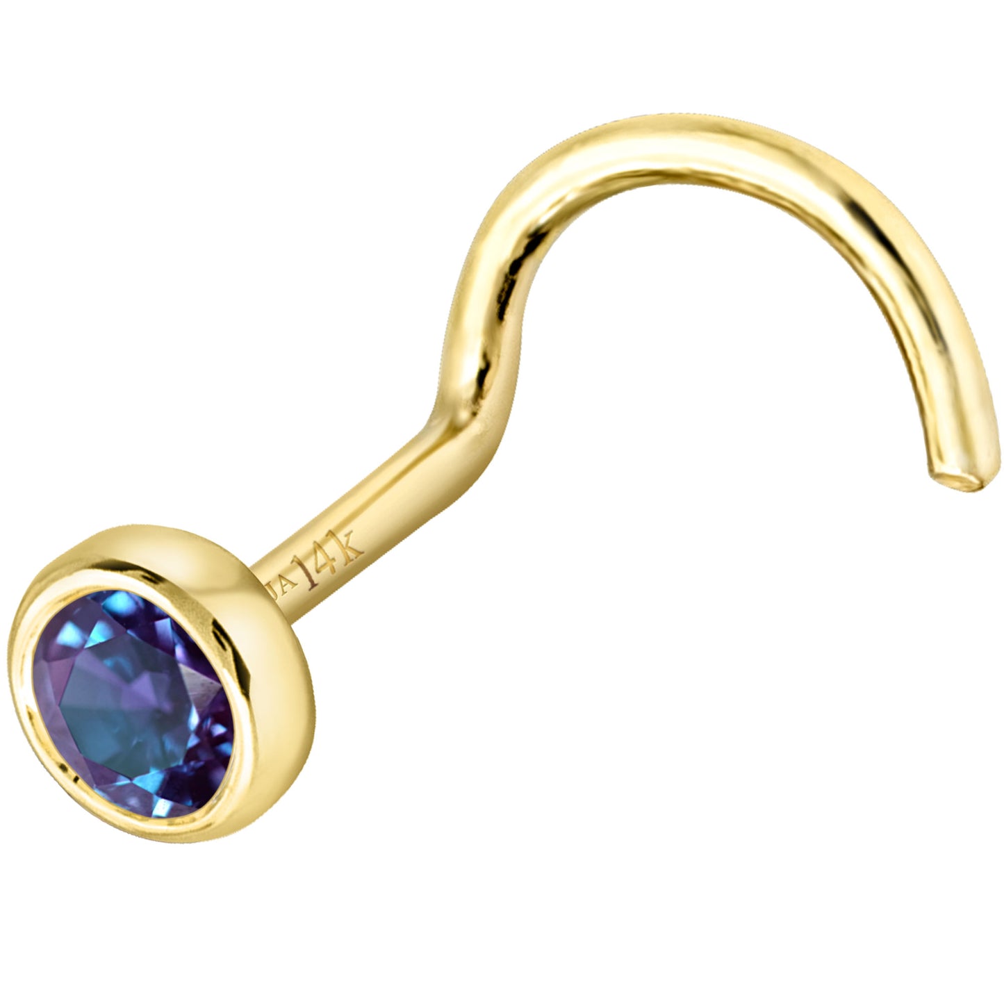 Jewelry Avalanche 22G 14K Gold Bezel-set Alexandrite Nose Screw Nose Stud