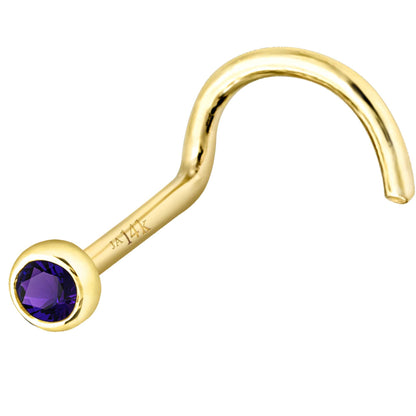 Jewelry Avalanche 22G 14K Gold Bezel-set Amethyst Nose Screw Nose Stud