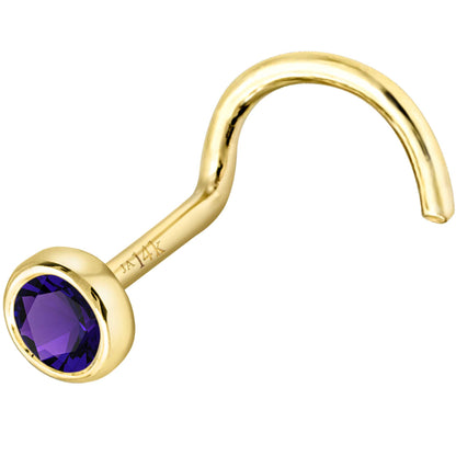 Jewelry Avalanche 22G 14K Gold Bezel-set Amethyst Nose Screw Nose Stud