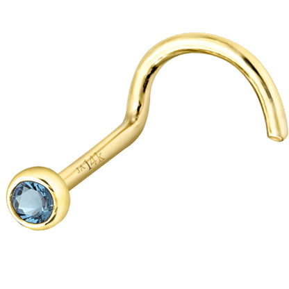 Jewelry Avalanche 22G 14K Gold Bezel-set Aquamarine Nose Screw Nose Stud