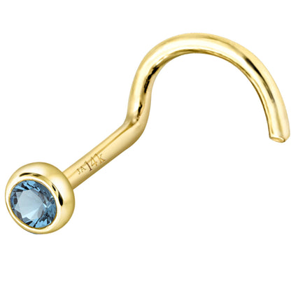 Jewelry Avalanche 22G 14K Gold Bezel-set Aquamarine Nose Screw Nose Stud