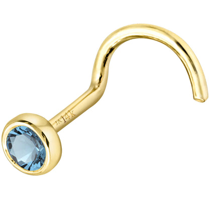 Jewelry Avalanche 22G 14K Gold Bezel-set Aquamarine Nose Screw Nose Stud