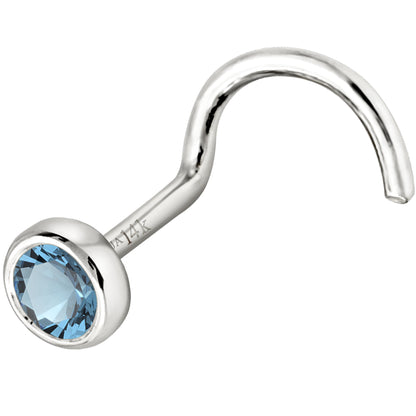 Jewelry Avalanche 22G 14K Gold Bezel-set Aquamarine Nose Screw Nose Stud