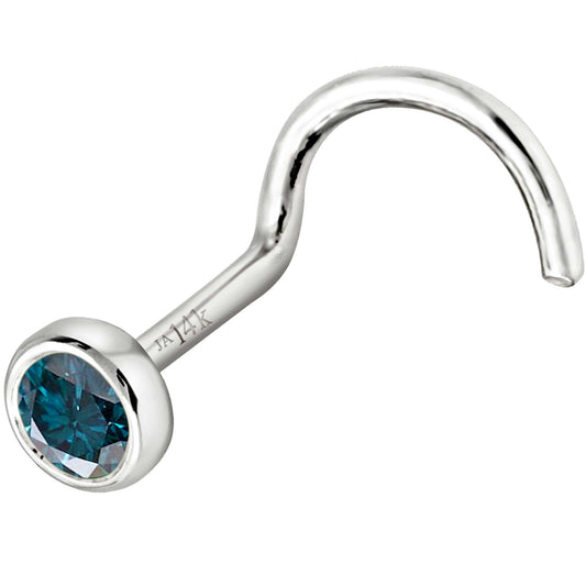 Jewelry Avalanche 22G 14K Gold Bezel-set Blue Diamond Nose Screw Nose Stud