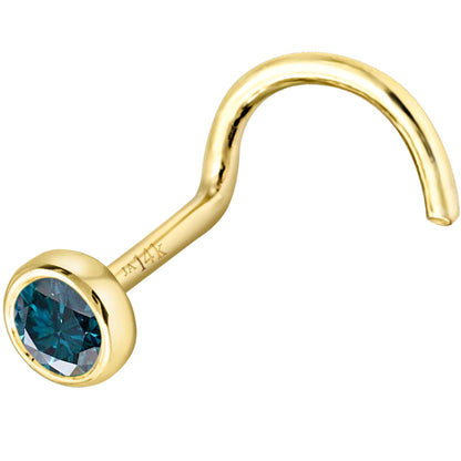 Jewelry Avalanche 22G 14K Gold Bezel-set Blue Diamond Nose Screw Nose Stud