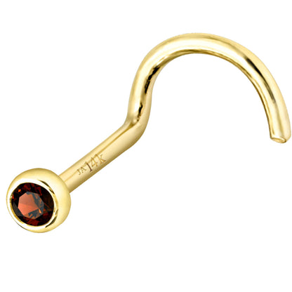 Jewelry Avalanche 22G 14K Gold Bezel-set Garnet Nose Screw Nose Stud
