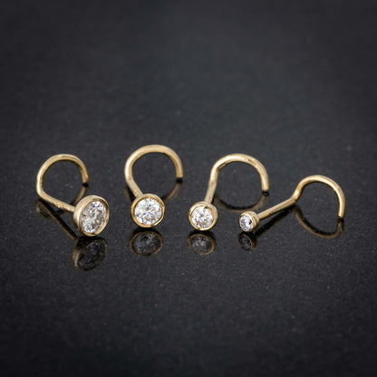 Jewelry Avalanche 22G 14K Gold Bezel-set Moissanite Nose Screw Nose Stud