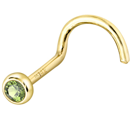 Jewelry Avalanche 22G 14K Gold Bezel-set Peridot Nose Screw Nose Stud