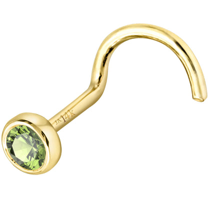 Jewelry Avalanche 22G 14K Gold Bezel-set Peridot Nose Screw Nose Stud