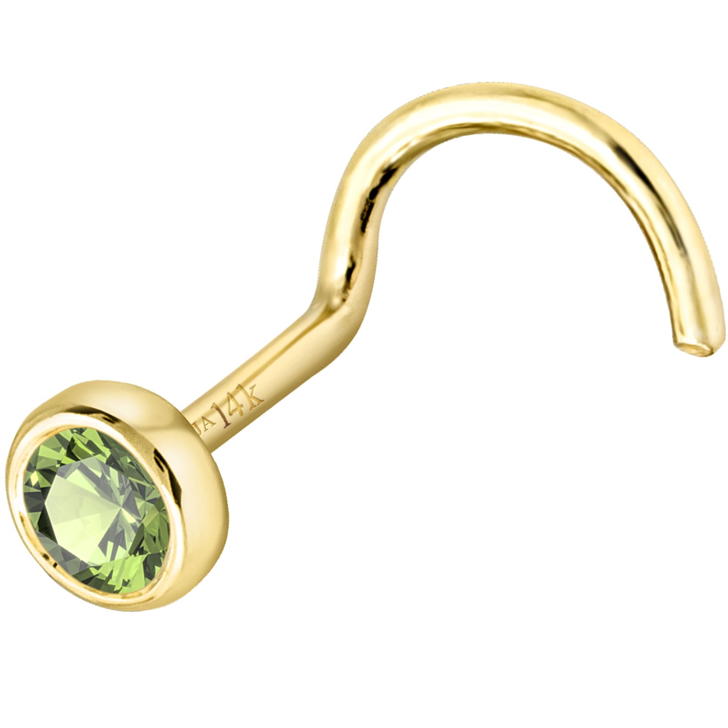 Jewelry Avalanche 22G 14K Gold Bezel-set Peridot Nose Screw Nose Stud