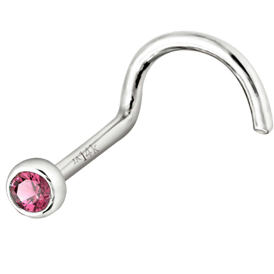 Jewelry Avalanche 22G 14K Gold Bezel-set Pink Tourmaline Nose Screw Nose Stud