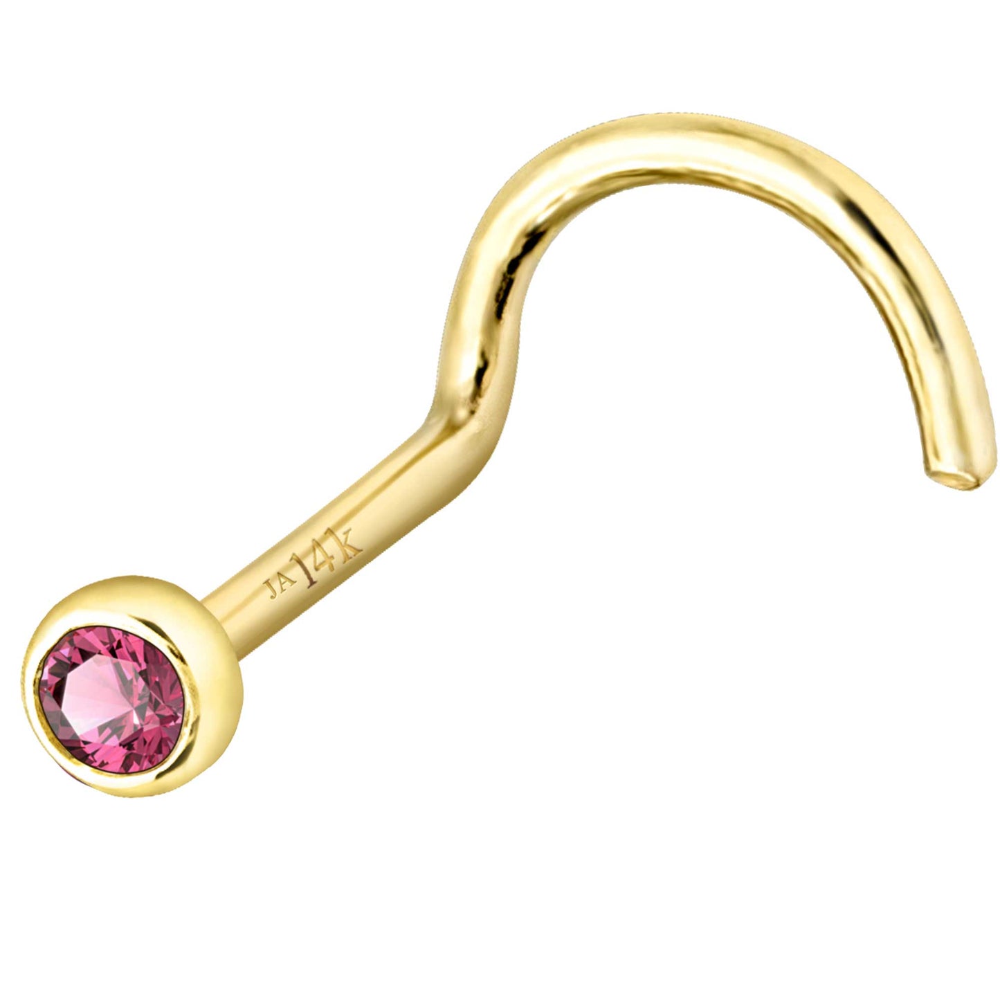 Jewelry Avalanche 22G 14K Gold Bezel-set Pink Tourmaline Nose Screw Nose Stud