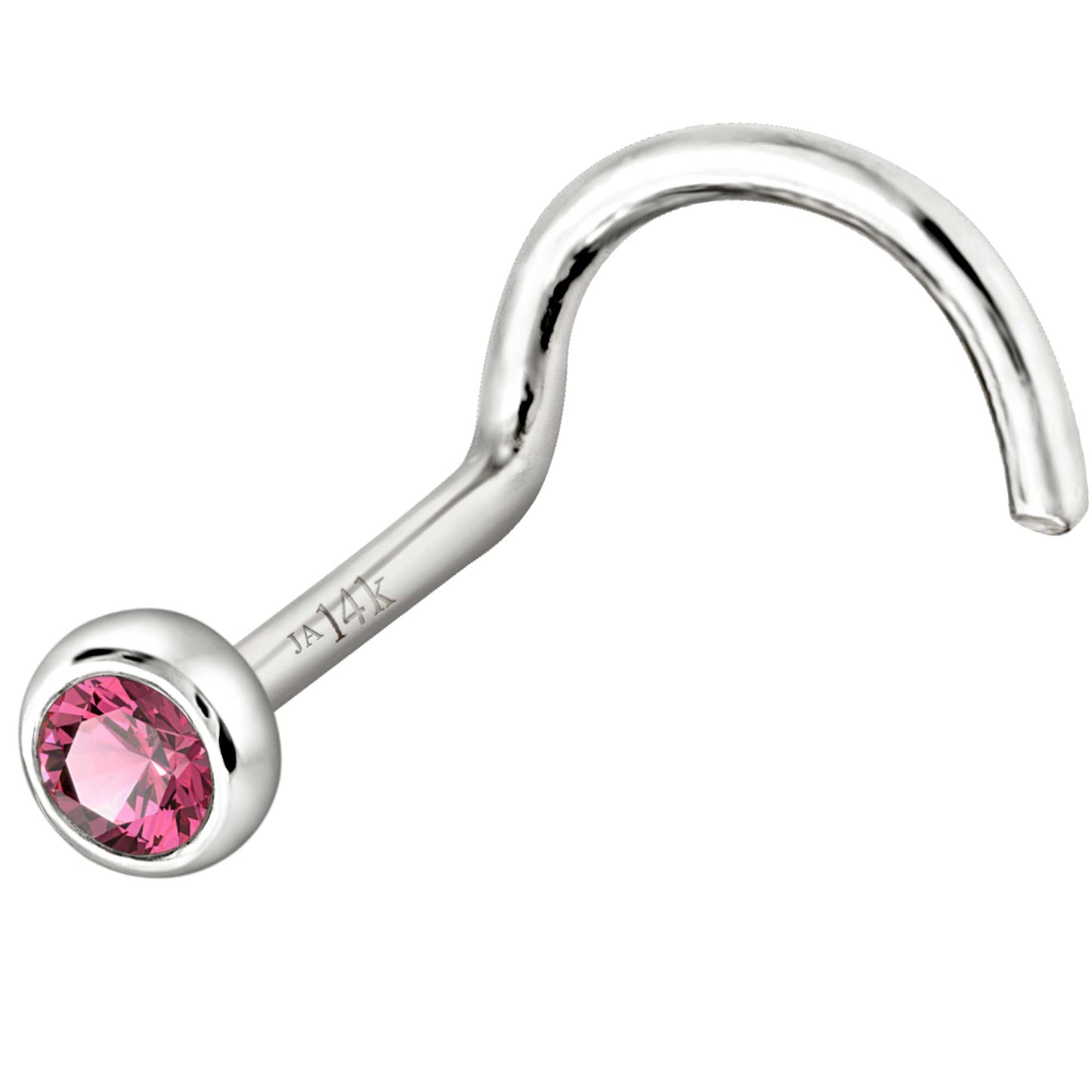 Jewelry Avalanche 22G 14K Gold Bezel-set Pink Tourmaline Nose Screw Nose Stud